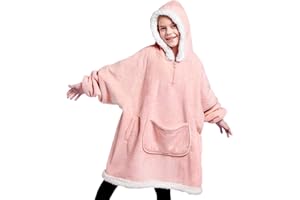 Giggling Getup Wearable Blanket Hoodie for Girls and Boys Sherpa Fleece Hooded Blanket Sweatshirt Warm Cozy Sherpa Wearable Throw Oversized Hoodie with Giant Pocket & Sleeves for Kids Pink