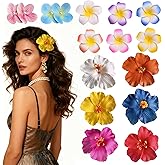 14 Pcs Plumeria Flower Hair Clips, 3.75-inch Hawaiian Hibiscus Hair Clips, suitable for women as artificial flower hair accessories, ideal for vacation parties, beach, and seaside occasions. (A)