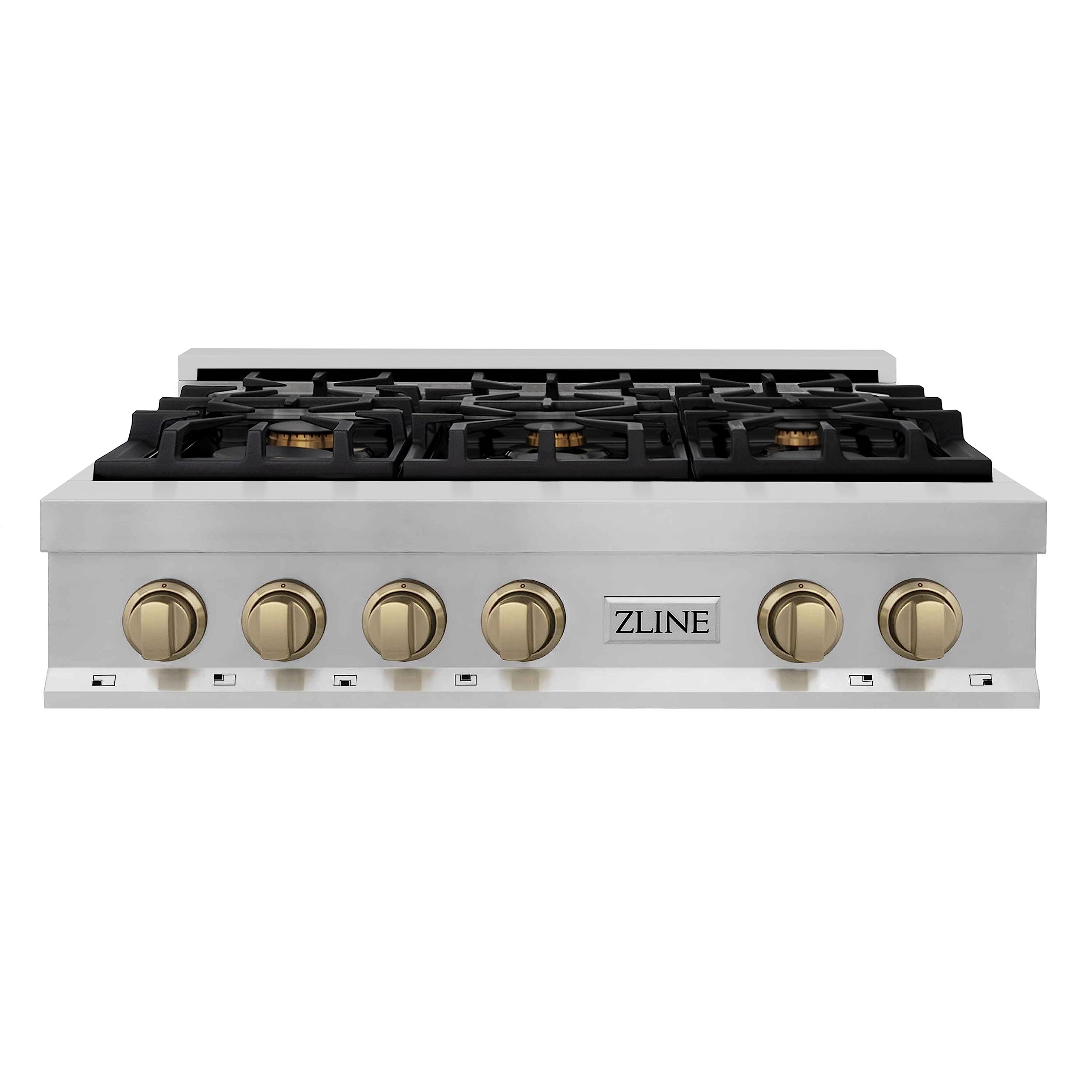 ZLINE Autograph Edition 36 in. Legacy Gas Rangetop with 6 Burners and Porcelain Cooktop in Stainless Steel with Champagne Bronze Accents (RTZ-36-CB)