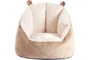 MOMCAYWEX Cute Soft Bean Bag Chair for Kids with Fluffy Bear Ears, Cozee Fluffy Lazy Chair for Up to 10 Years Old Girls and Boys