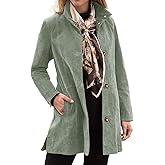 Womens Winter Suede Coat Stand Collar Single Breasted Overcoat with Pockets Mid Length Trench Coats