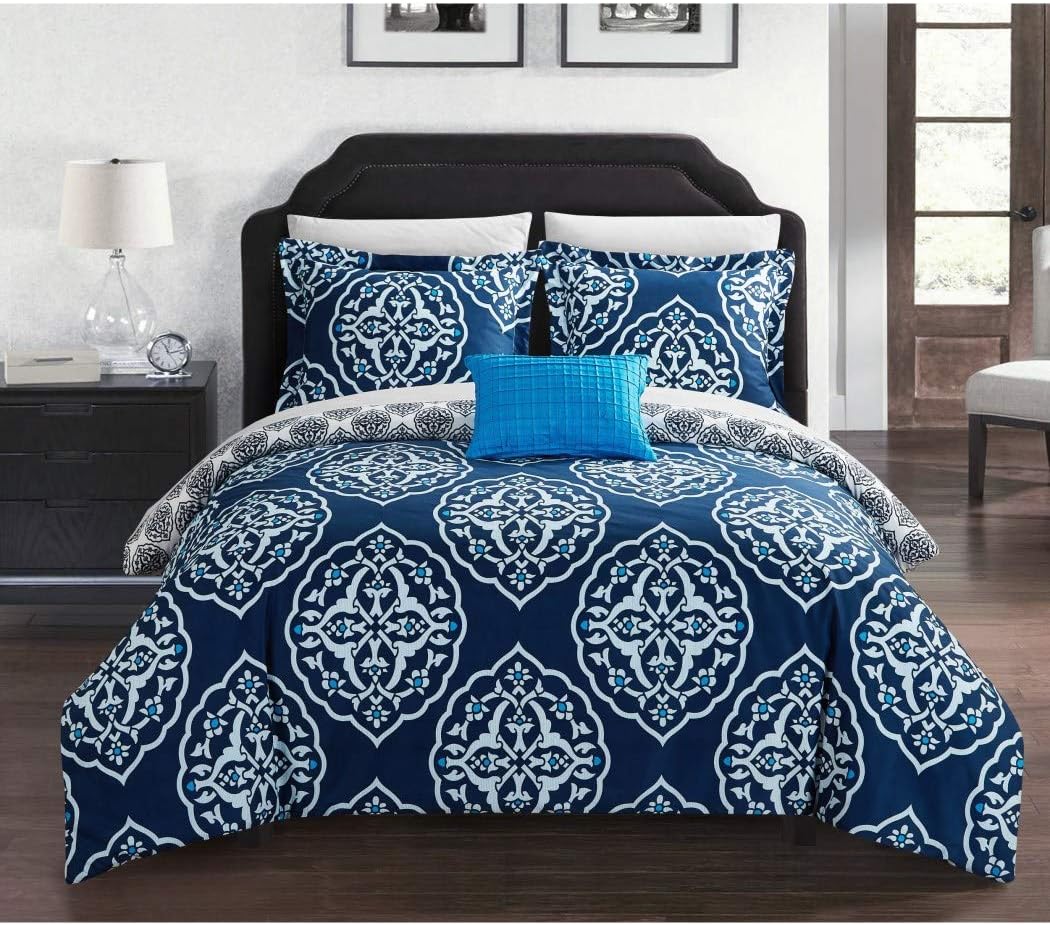 OSVT 6 Piece Navy Blue Medallion Pattern Duvet Cover with