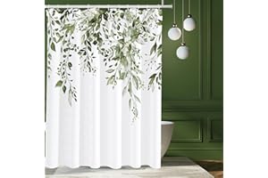 Tititex Olive Green Eucalyptus Shower Curtain Sets, Watercolor Leaves on The Top Plant with Floral Bathroom Decoration 72x72 Inch with Hooks