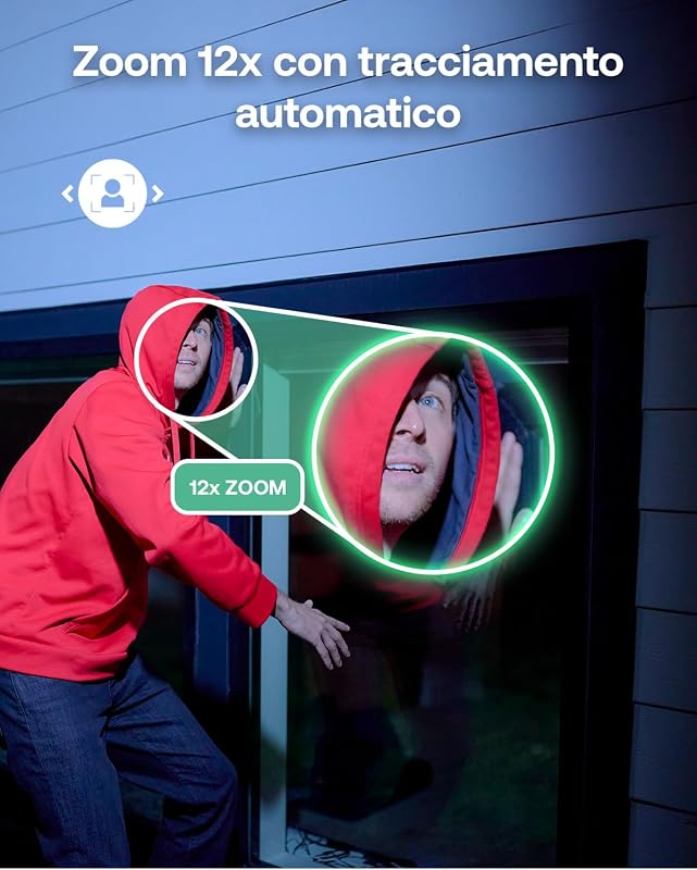 Pro 6 Telecamera WiFi Esterno Senza Fili, 2K+ HDR, rilevamento AI, visione notturna a colori, compatibile con Alexa, Prova Inclusa Secure, 4 telecamere + 1 batteria aggiuntiva e caricatore doppio