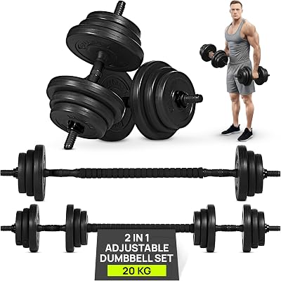 Gallant 20Kg Adjustable Dumbbells Set 2 in 1 Barbell Home Gym Black
