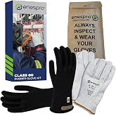 Enespro Class 00 Insulated Electrical Gloves Kit, 500V AC/750V DC, Size 9 | ASTM D120 and NFPA 70E Rubber Glove Set with Leather Protectors and Storage Bag for Power Crews and Utility Workers, Black