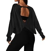 Fhniepan Women's Open Back Workout Crop Top Long Sleeve Casual Athletic Shirts Yoga Tee