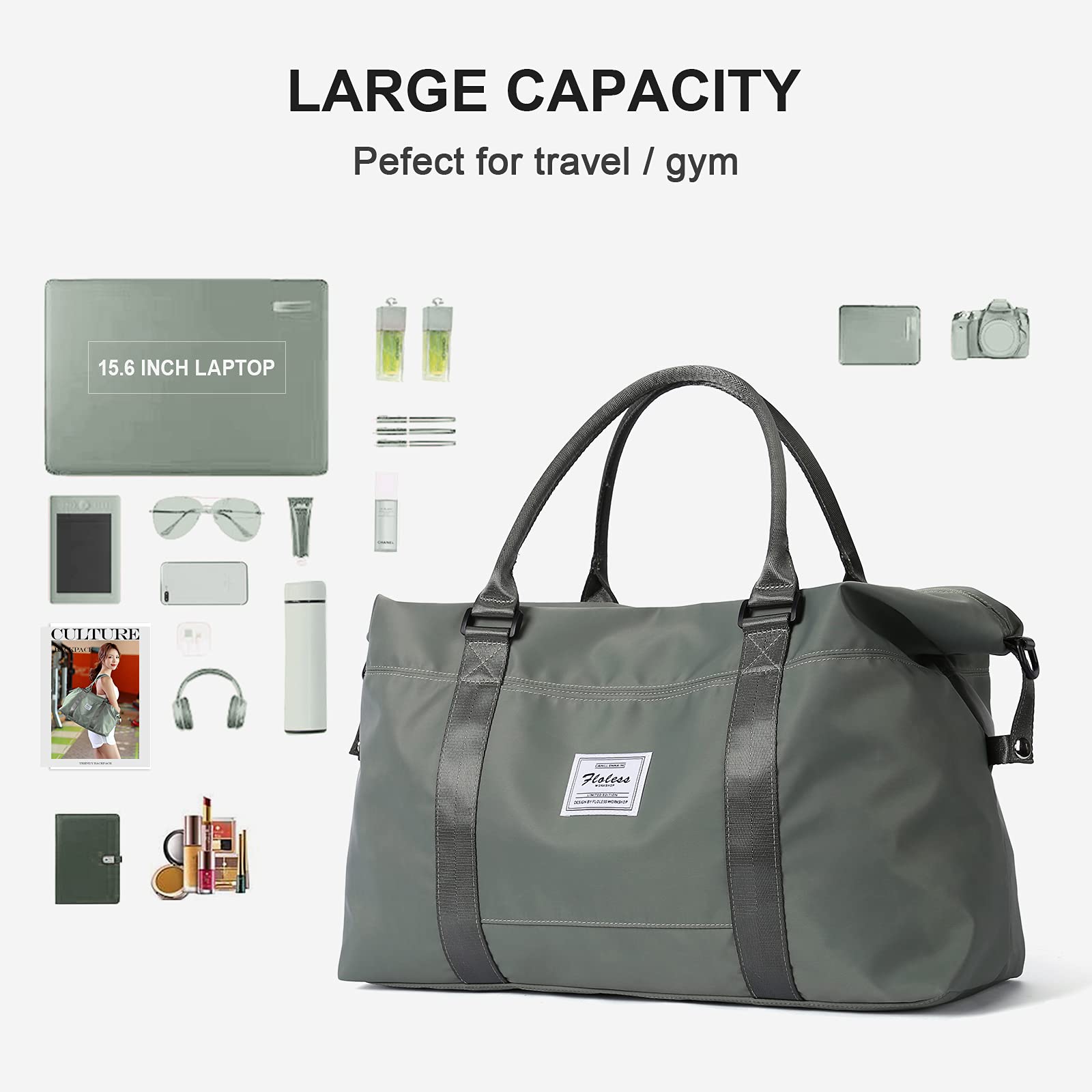 Travel Bag Women's Sports Bag Hand Luggage Bag Weekender Bag Swimming Bag Waterproof Travel Bag Duffle Bag Fitness Bag Training Bag Women for Travel Gym Green, olive green, Fashionable