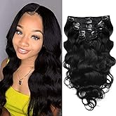 Body Wave Brazilian Clip in Hair Extensions Human Hair 8Pcs Remy Hair Extensions Clip ins for Black Women with 18Clips 120g (18inch, Natural Black)