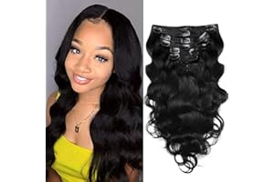 POBOKIX Body Wave Brazilian Clip in Hair Extensions Human Hair 8Pcs Remy Hair Extensions Clip ins for Black Women with 18Clips 120g (18inch, Natural Black)