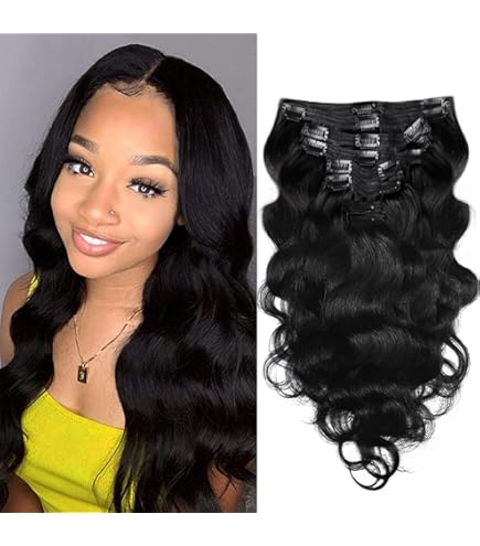 Hair Extensions Human Hair Body Wave Clip In 14 In Black Seamless 8Pcs Seamless Clip Ins: “Venus” Body Wave – 100% Human Hair | Go  main image 4