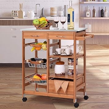 Amazon Com Bamboo Kitchen Shelf Island Trolley Cart Kitchen Cart