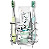 Linkidea Wall Mount Toothbrush Holder for Shower, Stainless Steel Toothpaste Stand, Self Adhesive/Countertop 3 Slots Organize