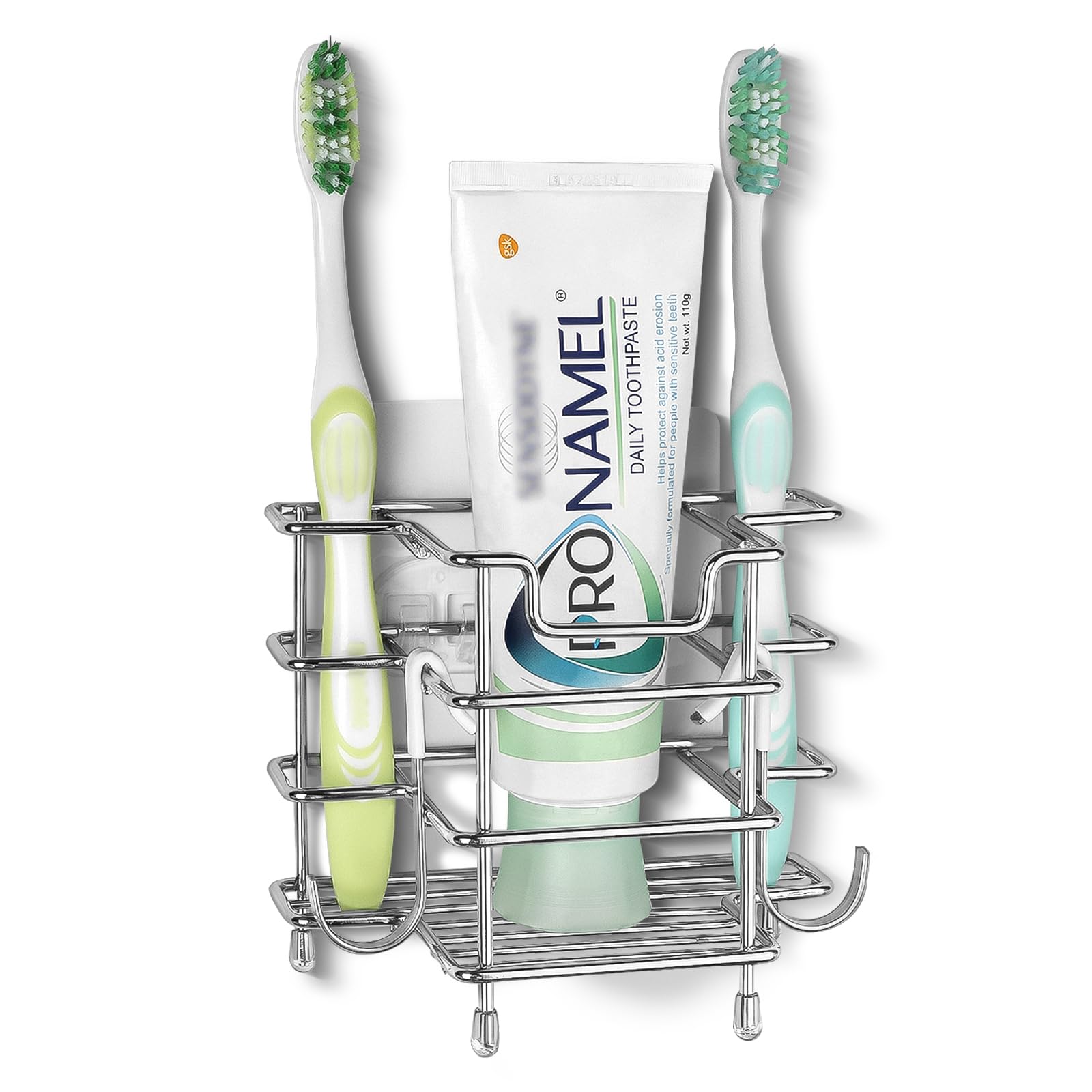 Photo 1 of Linkidea Wall Mount Toothbrush Holder for Shower, Stainless Steel Toothpaste Stand, Self Adhesive/Countertop 3 Slots Organizer Compatible with Colgate Extra Clean, Oral-B CrossAction