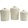 Signature Housewares Sorrento Collection Set of Three Canisters, 80 Ounce, 48 Ounce, 36 Ounce, Ivory