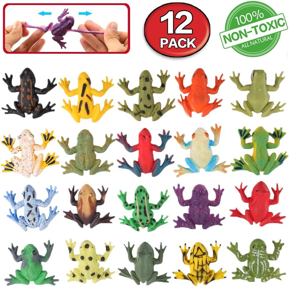 Frog Toys, 12 Pack Mini Rubber Frog sets, Food Grade Material TPR Super