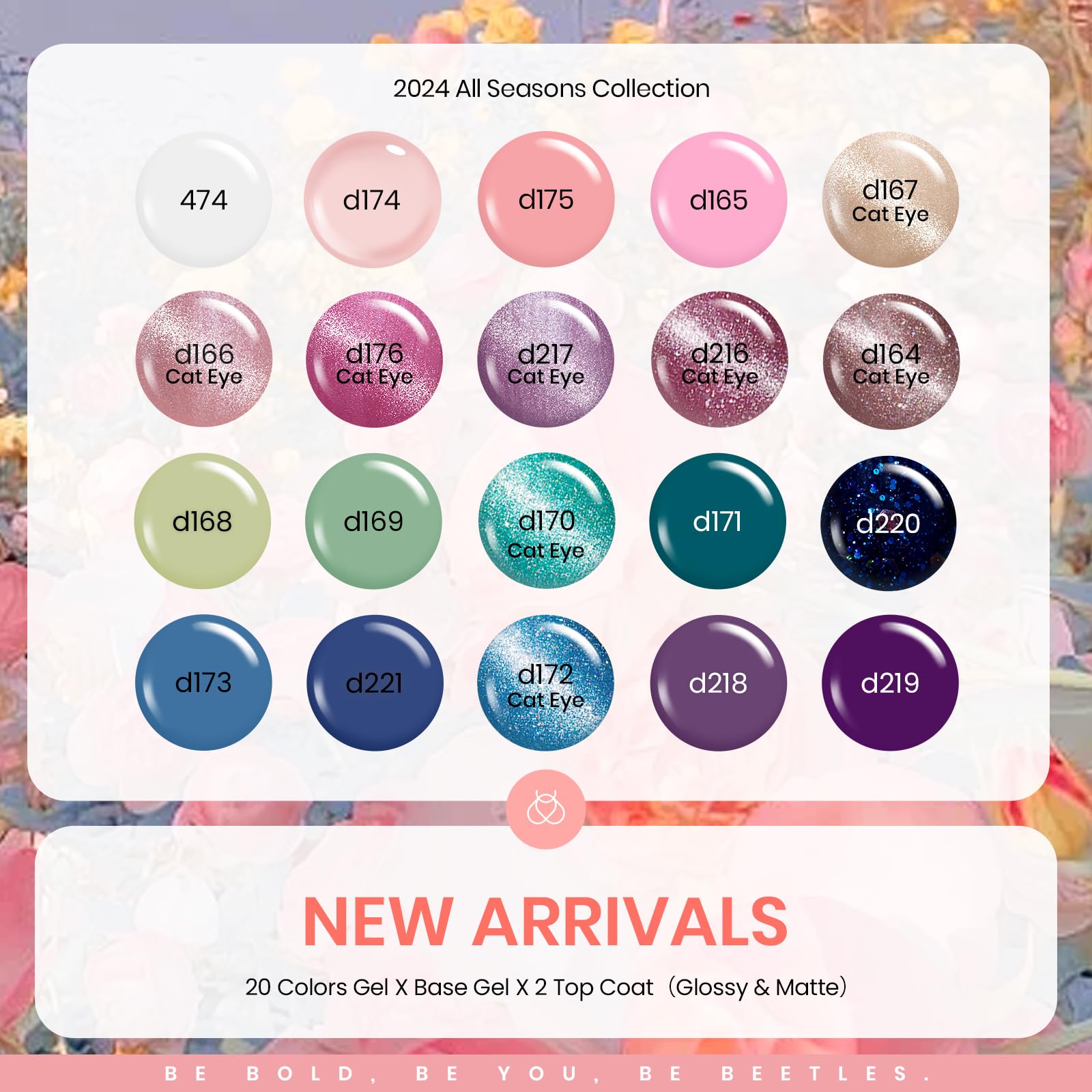 beetles Cat Eye Gel Nail Polish Set, 24Pcs Glitter Gel Nail Polish Blue Pink Purple Green Shimmer Colors Nail Polish with Magnet Stick Glossy & Matte Gel Top Base Coat UV Gift for Women & Girls - Image 2