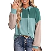 Dokotoo Hoodies for Women Color Block Oversized Sweatshirt Long Sleeve Drawstring Casual Lightweight Hoodie Tops Fall 2025