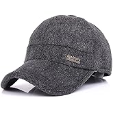 YAKER Men's Winter Warm Woolen Peaked Baseball Cap Hat with Earmuffs Metal Buckle