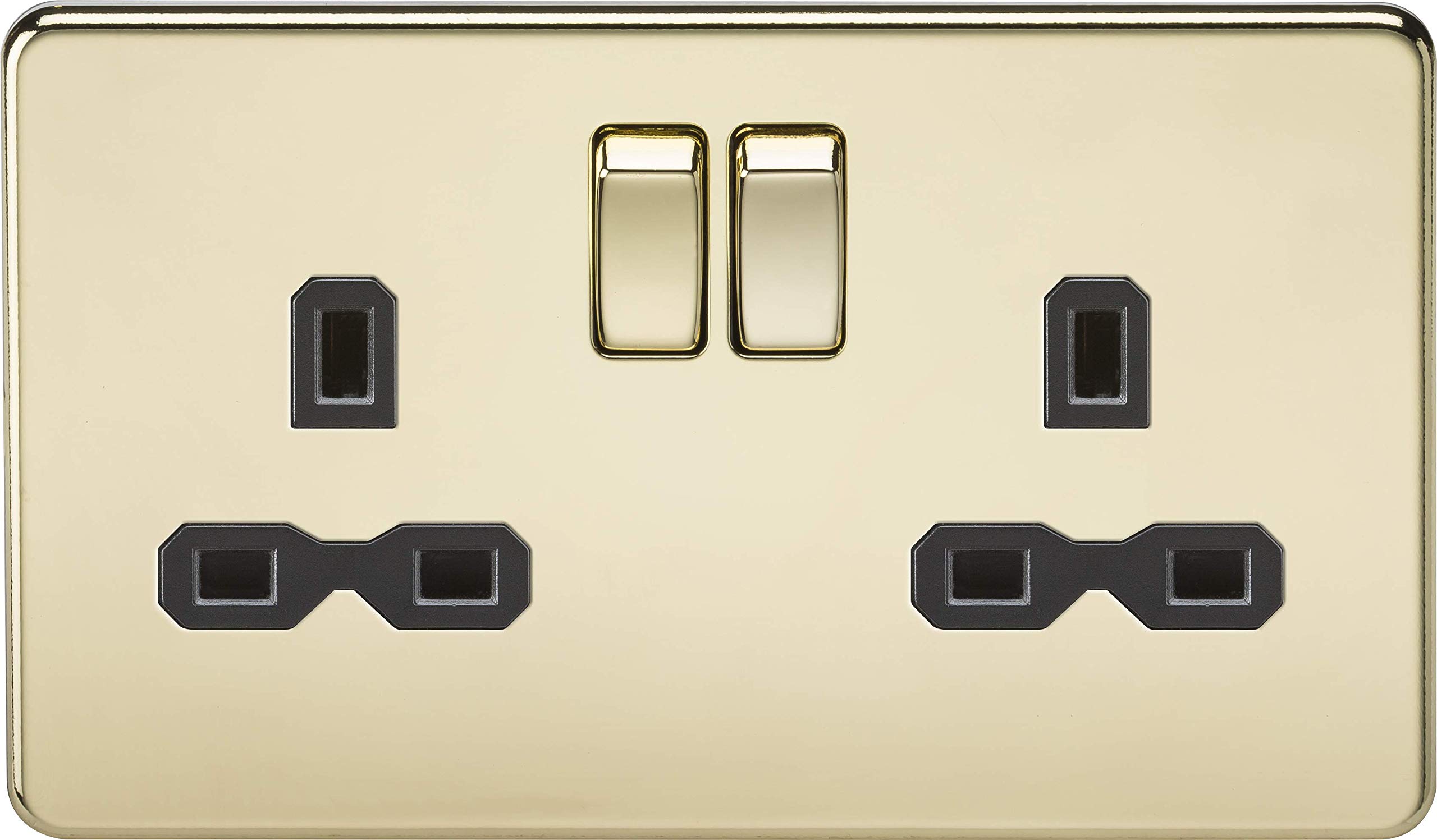 Knightsbridge SFR9000PB Twin Screwless 13A 2G Dp Switched Socket-Polished Brass with Black Insert, 230 V