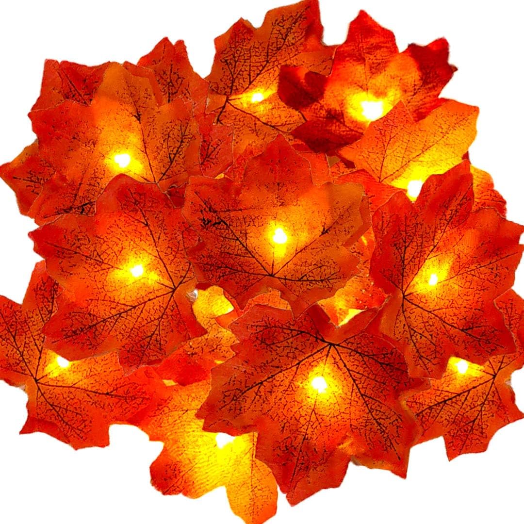 Ainkedin Autumn Decorations, Fairy Lights, 30 Maple Leaf Light, Garden Lights Outdoor Lights, Autumn Wreath