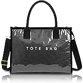 GISMTR PVC Tote Bag for Women Letters Print Hobo Handbags Kraft Paper Shoulder Bag with Strap for Work Travel