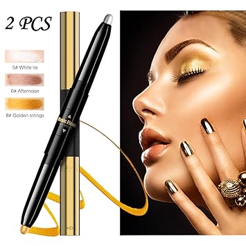 2Pcs Glänzend Lidschatten Stift, Glitzer Eyeshadow Doppelstift Augenschatten Stift Wasserfest Matt Make-up Weiß, Hellbraun un