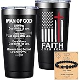 Grifarny Christian Gifts for Men - Catholic, Religious Gifts for Spiritual Men - Inspirational Scripture, Easter, Baptism, Father's Day Gift for Christian, Man of God Tumbler Cup 20 oz