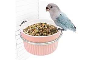 WQY Groceryshop Bird Cage Feeder Parrot Food Cage Bowl Clamp Holder Coop Cup, Ceramic Bird Cage Water Bowl, Pet Feeder Cage for Parakeet African Greys Conure Cockatiels Lovebird Budgie Chinchilla-Pink