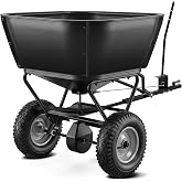 Pull Behind Broadcast Spreader, Fertilizer Spreaders for Lawn Seed Spreader | 130 lb Hopper Capacity with Extended Easy-Reach Hitch and 12 Ft Spread Width, Spreaders for Riding Mower, ATV &amp; Tractor