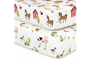 2 Pack Farm Animals Crib Sheets Neutral Newborn Nursery Farmhouse Standard Crib Fitted Sheet for Unisex Baby Girl or Boys (Cr
