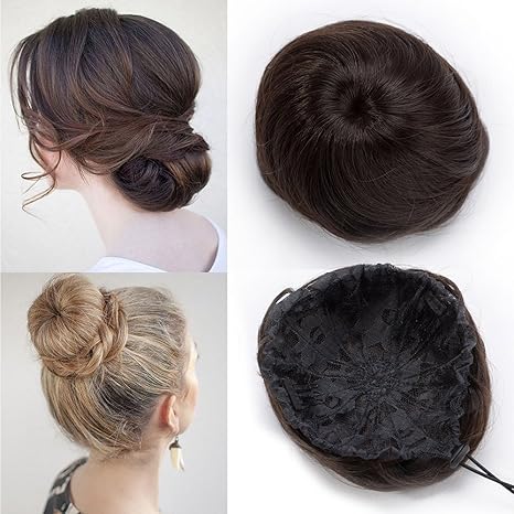 TESS Haargummi Haarteil Dutt mit Haaren Mittelbraun Glatt Haarknoten Hochsteckfrisuren günstig für Frauen 45g