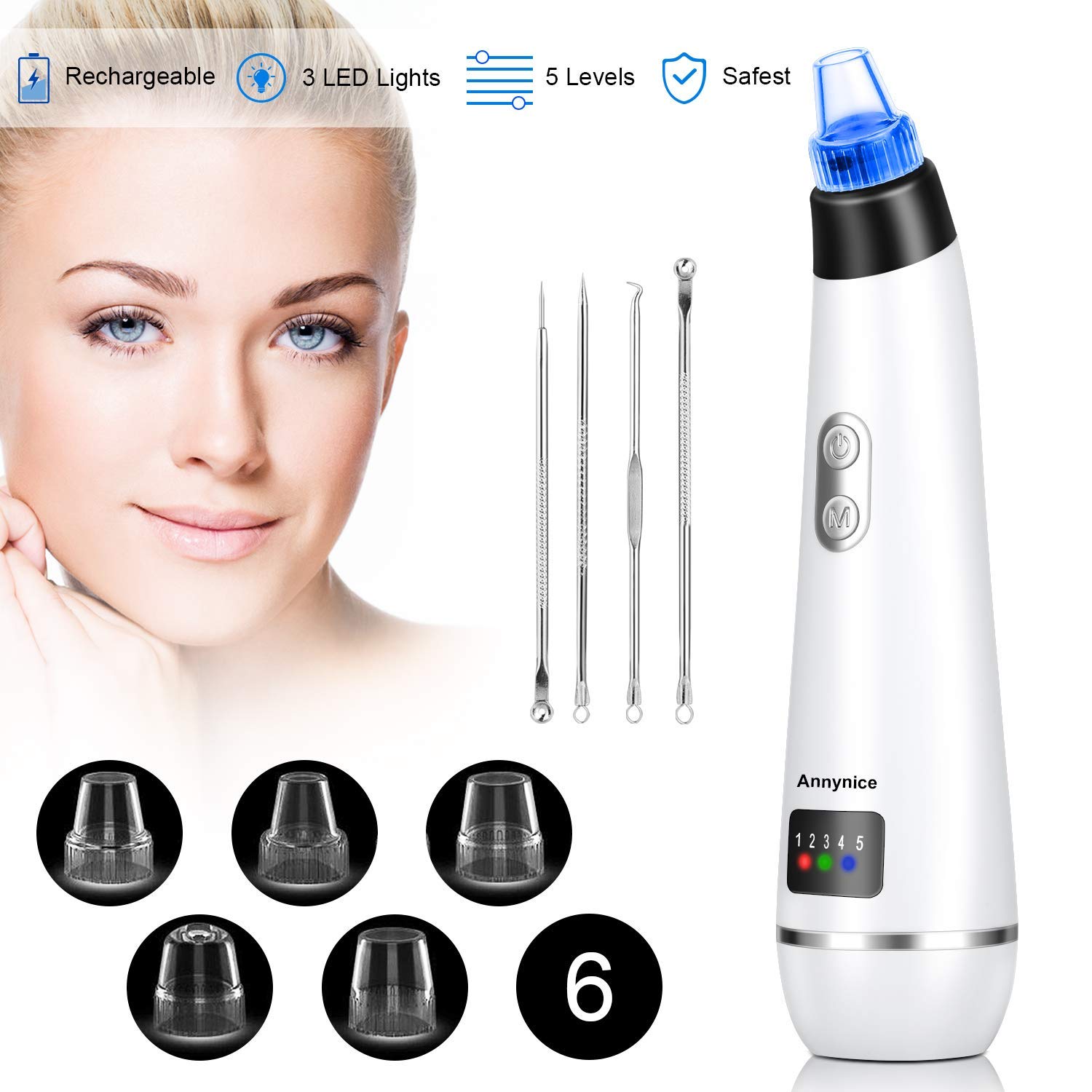 Blackhead Remover, Pore Vacuum Electric Blackhead Vacuum Extractor Clean Tool - Comedo Pore Beauty Device with 6 Probes for Blackhead Remover Vacuum Suction Cleanser Microdermabrasion Pimple Extractor: Beauty