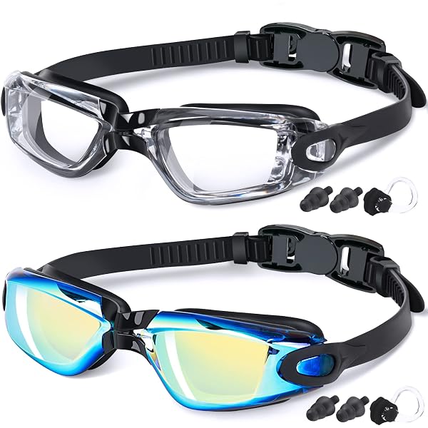 Braylin Adult Swim Goggles, 2-Pack Wide View Swim Goggles For...
