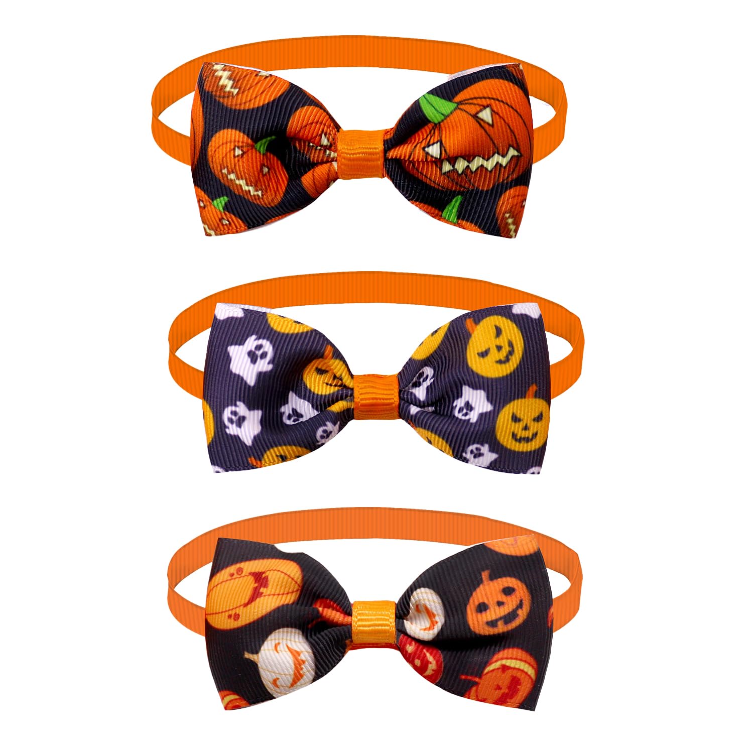 Bohue 3pcs Halloween Dog Bowties Adjustable Comfortable Dog Collar Pumpkin Dog Collars Puppy Bow Ties for Small Medium Dogs