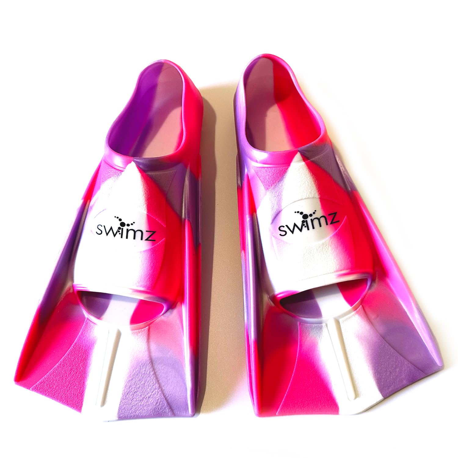Swimz Short Blade Silicone swim Training Fins - Pink / White / Purple (UK 12.5 - 1 (31.5/32))