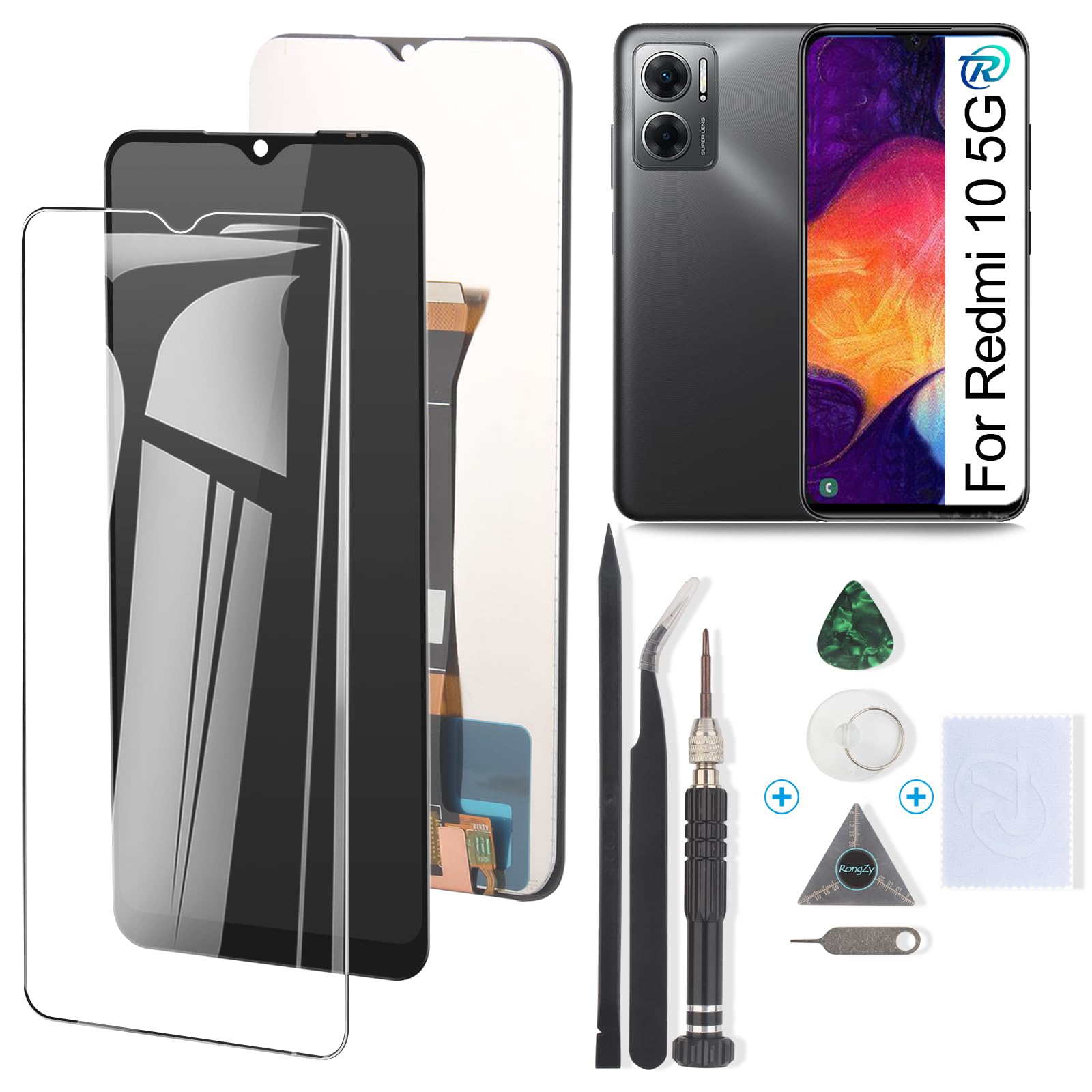 RongZy Display for Xiaomi Redmi 10 5G/Poco M4 5G/Poco M5 LCD Screen Replacement Digitizer Touchscreen Mounted Replacement with Tools (Black)