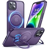 Anqrp 360° All-in-ONE Stand Case for iPhone 14/13 Case with Rotatable Magnetic Kickstand Ring Holder, Compatible with MagSafe, MIL-Grade Shockproof iPhone 14/13 Phone Case Cover 6.1" Purple