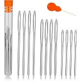 TLKKUE 12 Pcs/3 Sizes Large-Eye Blunt Needles, Steel Yarn Needle Silver | Tapestry Needle with Needle Threader for Sewing Crochet Knitting Embroidery (Silver 2.08in/2.36in/2.76in)