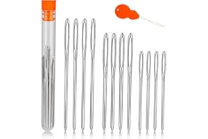 TLKKUE 12 Pcs/3 Sizes Large-Eye Blunt Needles, Steel Yarn Needle with Needle Threader, Tapestry Needle for Sewing Crochet Knitting Embroidery (Silver 2.08in/2.36in/2.76in)