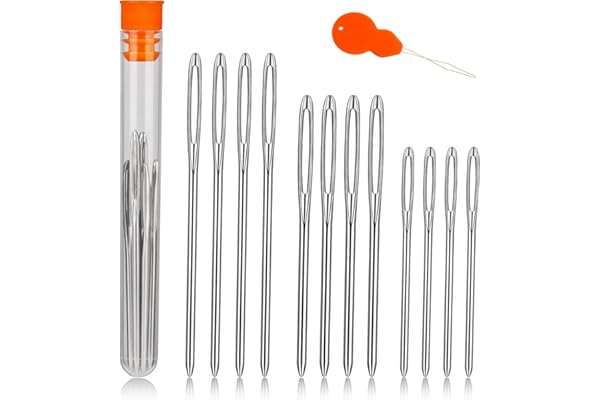 TLKKUE 12 Pcs/3 Sizes Large-Eye Blunt Needles, Steel Yarn Needle with Needle Threader, Tapestry Needle for Sewing Crochet Knitting Embroidery (Silver 2.08in/2.36in/2.76in)