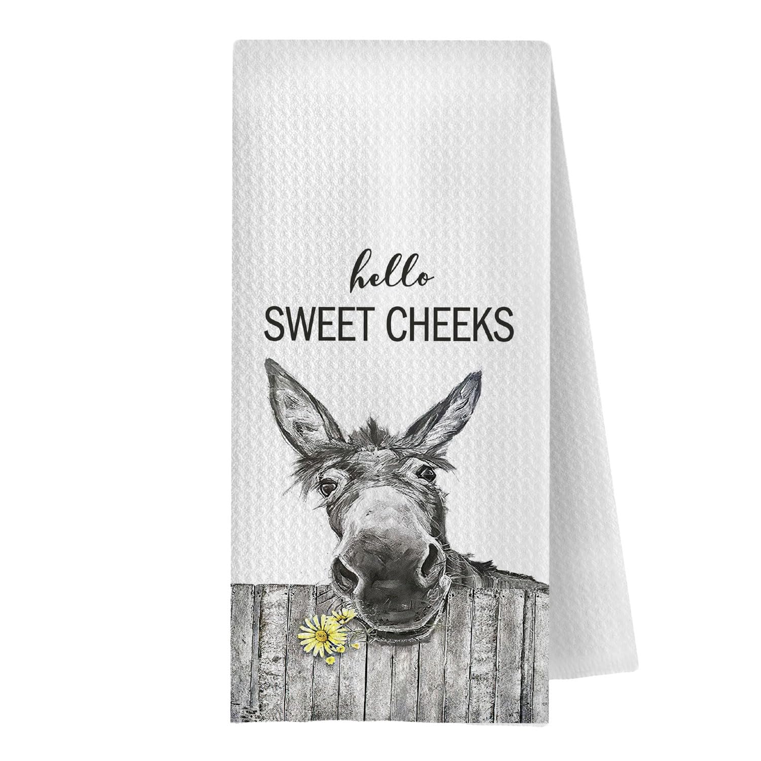 Photo 1 of GCFET Funny Donkey Hand Towels - Hello Sweet Cheeks Donkey Waffle Decorative Bathroom Towels, Farmhouse Hand Tea Towels for Bathroom, 16x24 Inch