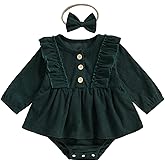 Karuedoo Newborn Infant Baby Girl Christmas Outfit Corduroy Ruffle Long Sleeve Romper Dress Tutu Jumpsuit with Headband