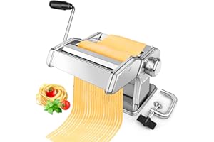 Pasta Maker with 7 Thickness Settings Roller, 2-in-1 Cutter, Hand Crank and Table Clamp, Stainless Steel Manual Pasta Machine