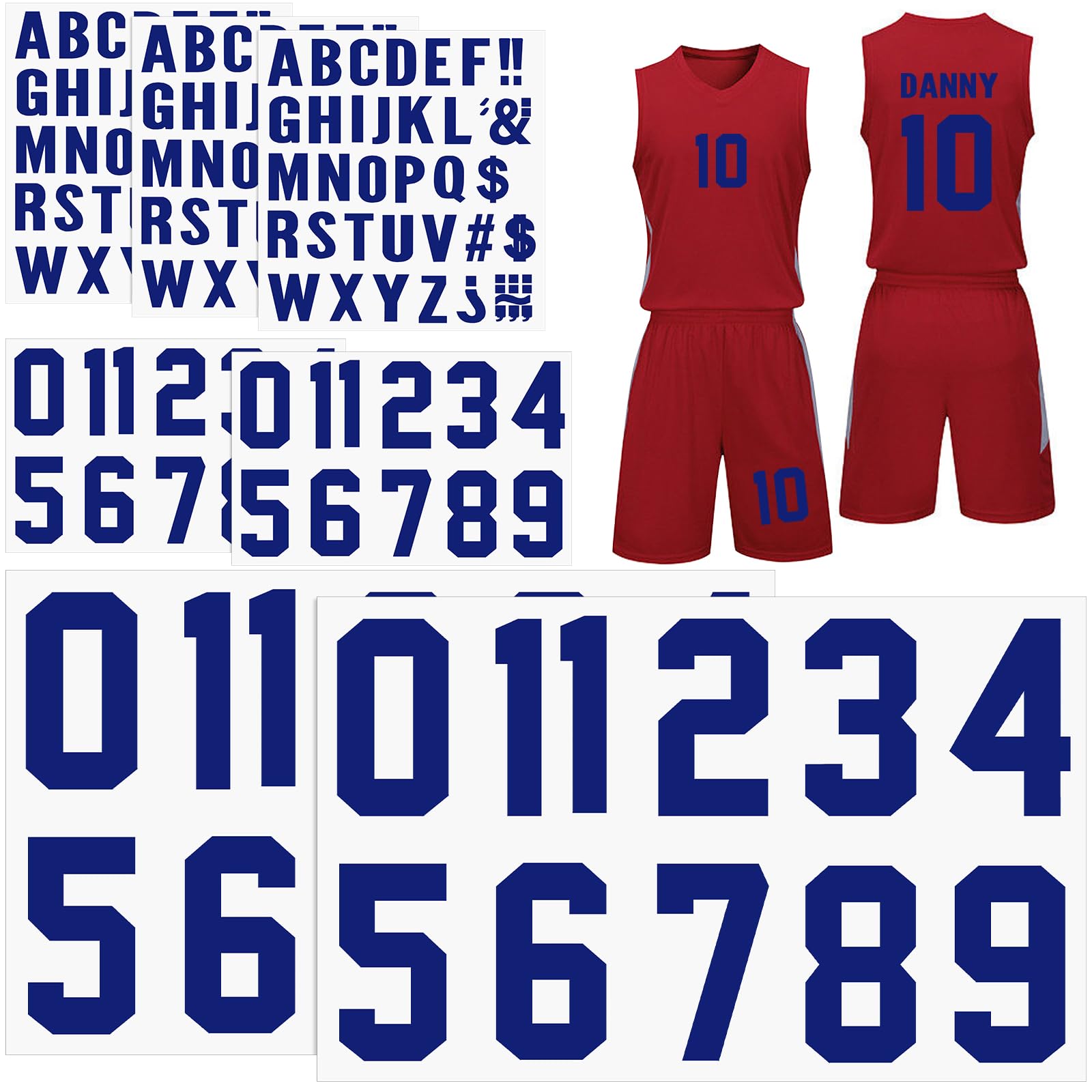 Photo 1 of 190 Pcs Iron on Letters Iron on Numbers Alphabets Fabric Stickers 8 Inch and 3 Inch Number Patches 2'' Heat Transfer Letters for Clothing DIY Crafts Sports Team Uniform(Classic Style,Blue)