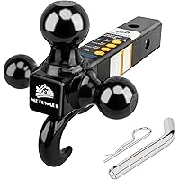 MEOTWARE Trailer Hitch Tri-Ball Mount with Hook - Heavy Duty Trailer Ball Size 1-7/8", 2" and 2-5/16", Fits 2 Inch Receiver P