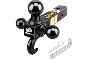 MEOTWARE Trailer Hitch Tri-Ball Mount with Hook - Heavy Duty Trailer Ball Size 1-7/8", 2" and 2-5/16", Fits 2 Inch Receiver P
