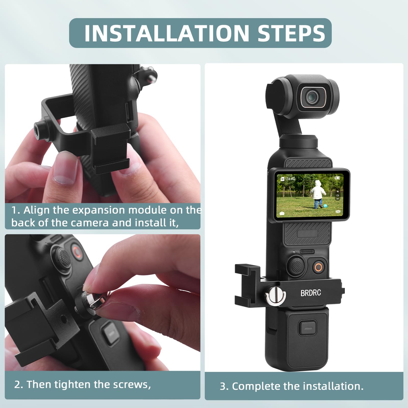 BRDRC Extension Frame Adapter for DJI Osmo Pocket 3, Aluminum Alloy Mount with Cold Shoe Connector, Portable Electronic Device Mount