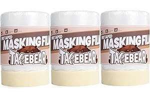 TAPEBEAR Painters Tape and Masking Film 22inch X 65feet(550mmx 20m), Plastic Cover for Painting, Tape and Drape, Pre-Taped Ma