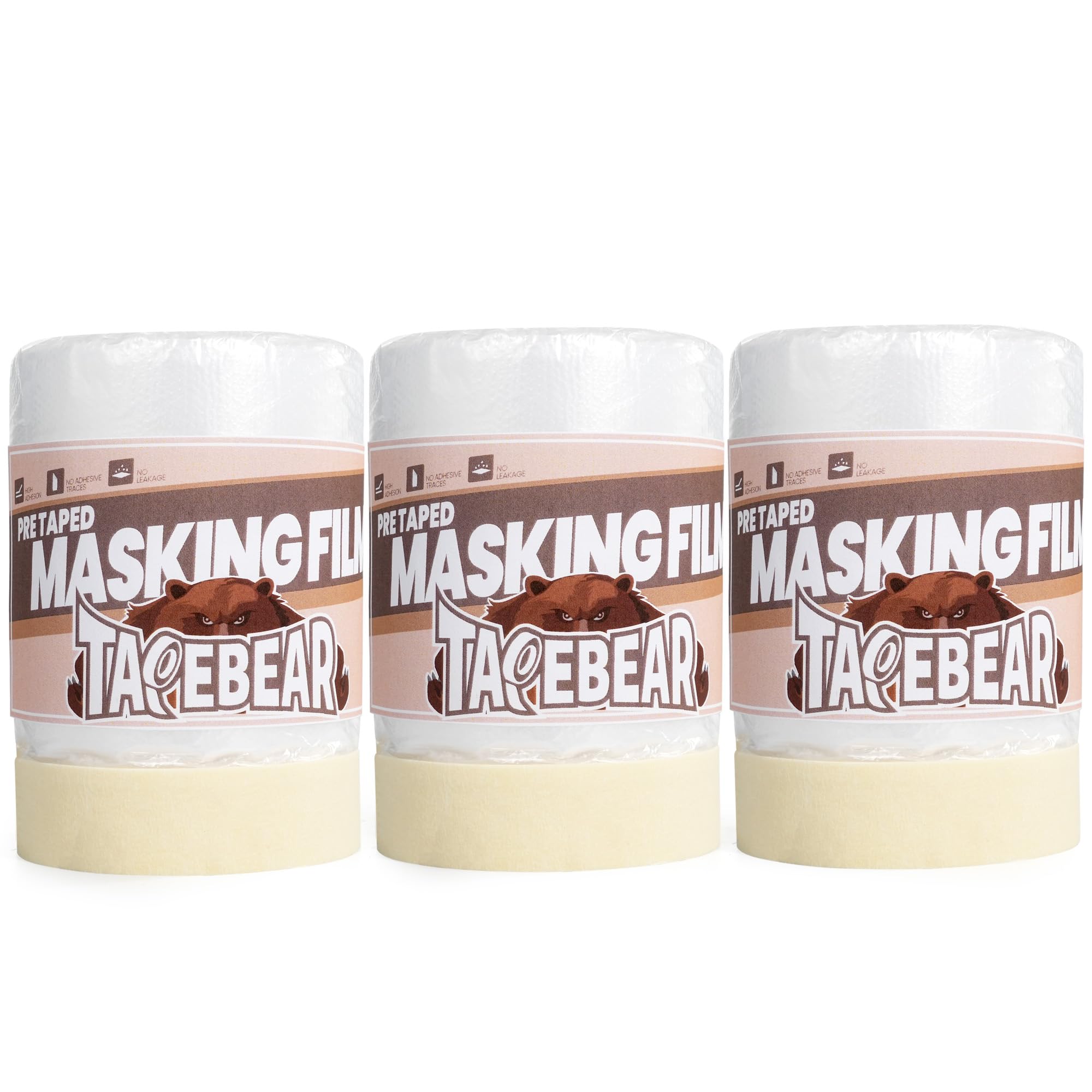 TAPEBEAR Painters Tape and Masking Film 22inch X 30yard(550mmx 27m), Plastic Cover for Painting, Tape and Drape, Pre-Taped Masking Film for Automotive, Floor, Appliance and Furniture, 3Rolls